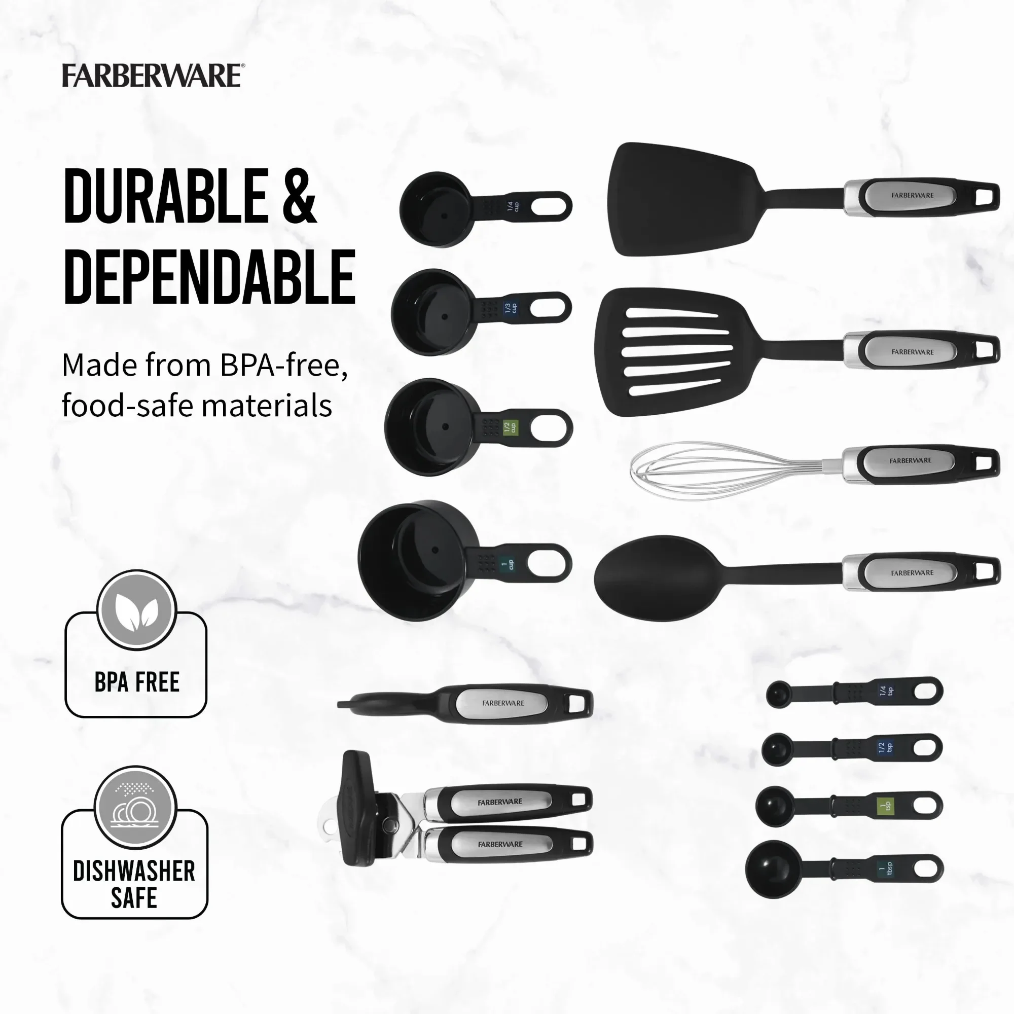 2 Pack 14-Piece Kitchen Utensil Set Black, Professional Tools and Gadgets for Cooking, Non-Scratch and Heat Resistant