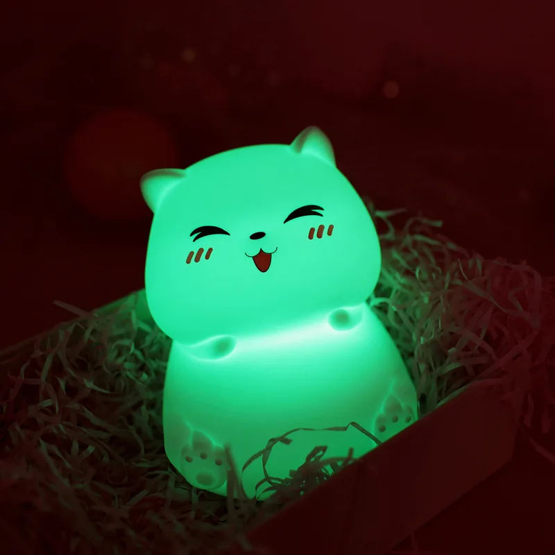 Moderno e creativo cartone animato simpatico gatto silicone luce notturna per bambini studente luce di ricarica comodino atmosfera regalo di compleanno luce notturna