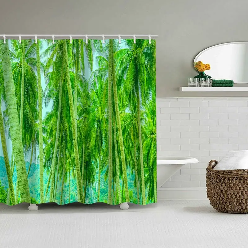 Tropical Plant Curtain  Bathroom  Shower Curtain Waterproof fabric bathroom Curtain With 12 Hooks Fishes Home Deco Free Ship