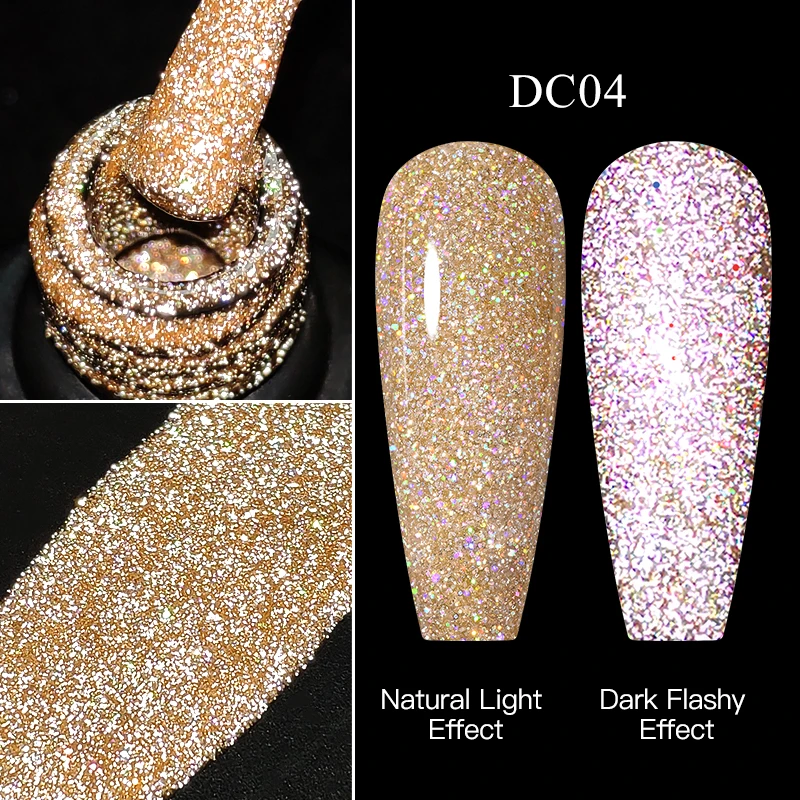 Reflective Glitter Gel Nail Polish Champagne Silver Pink Holographic Laser Semi-permanent Varnishes Soak Off UV LED Nail Gel