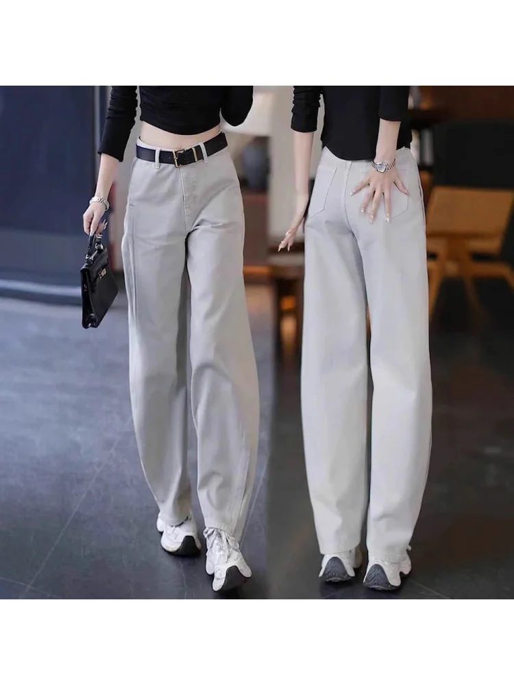 2025 Nuevos pantalones vaqueros de pierna recta de cintura alta para primavera y otoño para mujer con ambiente elegante