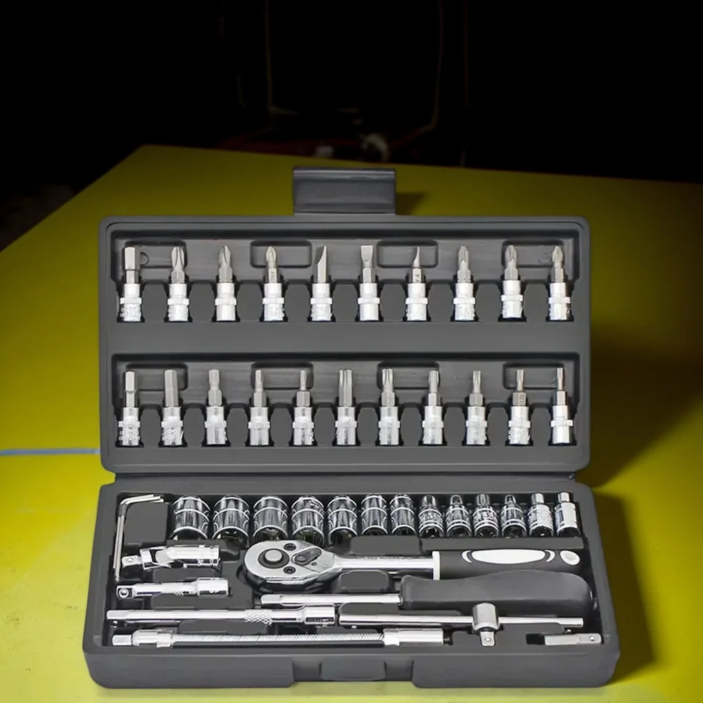 

Набор ручных инструментов из 46 предметов — универсальный ремонтный набор с храповым механизмом и отвертками