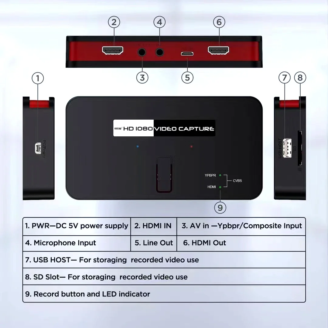 Imagem -03 - Placa de Captura de Vídeo 1080p Hdmi Áudio av Placa de Captura de Vídeo para Ps3 Ps4 tv Box Jogo de Telefone Câmera hd Caixa de Gravação para Usb pc Obs Streaming ao Vivo