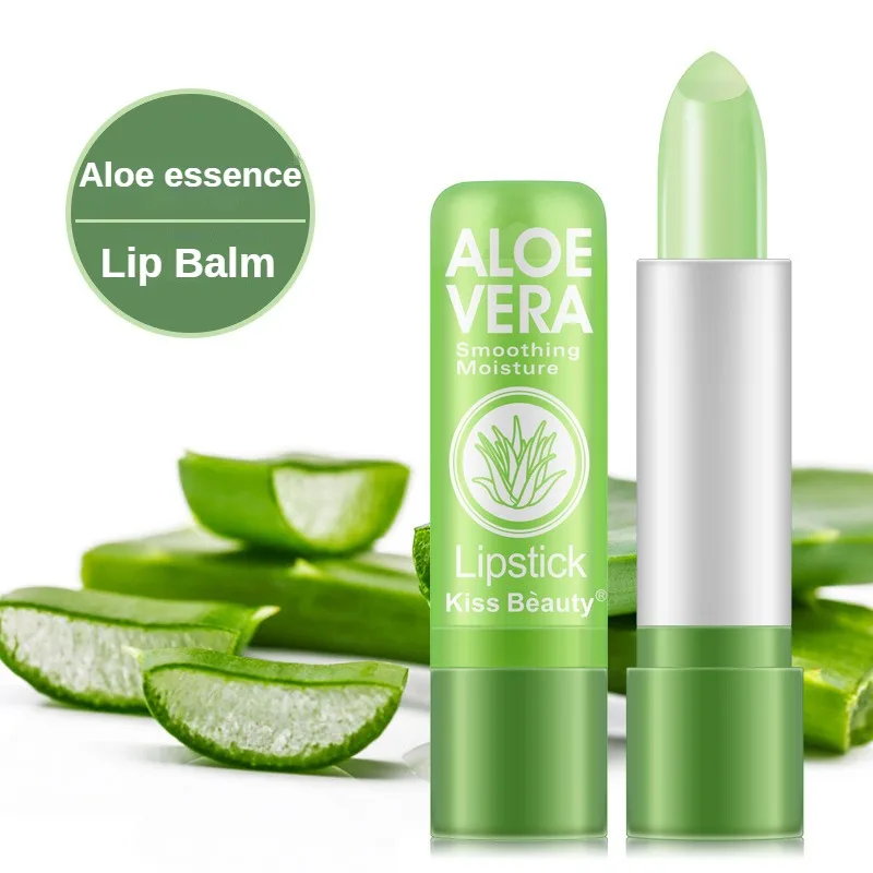 Bálsamo labial hidratante de larga duración, lápiz labial hidratante de Aloe Vera, resistente al agua, cambia de Color, antienvejecimiento, 1 unidad