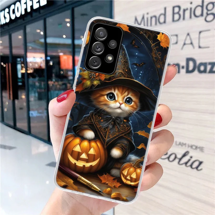 Black Kitten Halloween Pumpkin custodia morbida per Samsung Galaxy A51 A50S A41 A31 A21S A11 A71 A70 A40 A30S A20E A10 A6 A7 A8 +