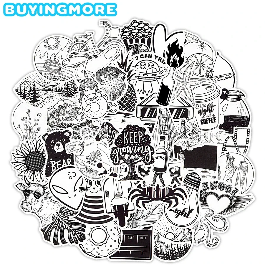 50 pezzi adesivi Vsco cartone animato in bianco e nero cool semplicità adesivi anime carini impermeabili fai da te laptop valigia bici auto decalcomanie