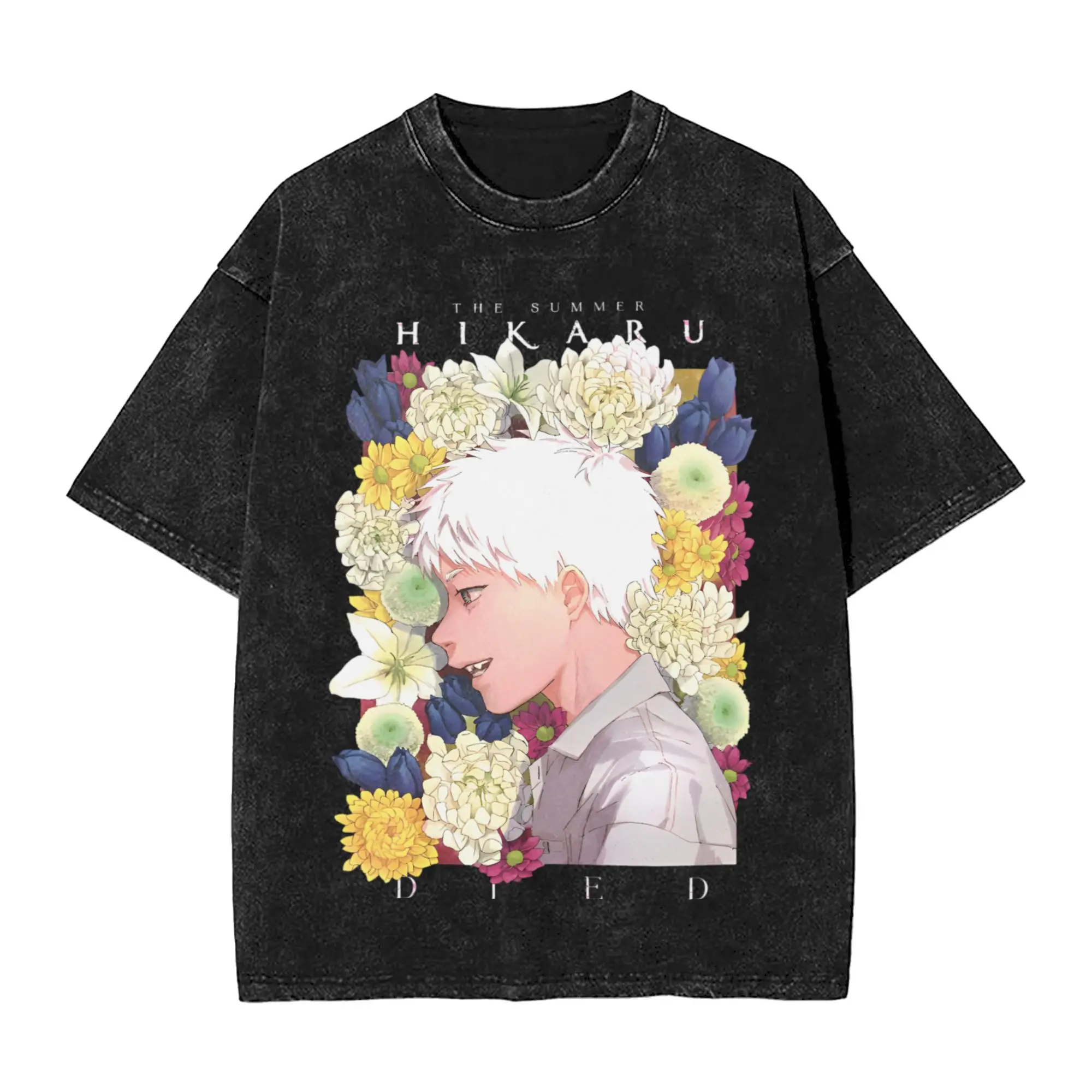 Indou Hikaru-Camiseta lavada con flores, ropa de calle, camisetas Vintage de Anime, camisetas de verano Hikaru Died, camisetas de algodón de gran tamaño para hombres y mujeres
