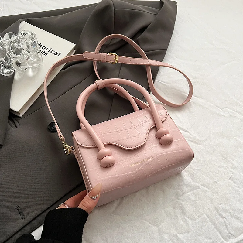 Fashion Mini Girl Handbag Small Square Bag Stone Texture High Simple Ladies Shoulder Crossbody Bag PU Material