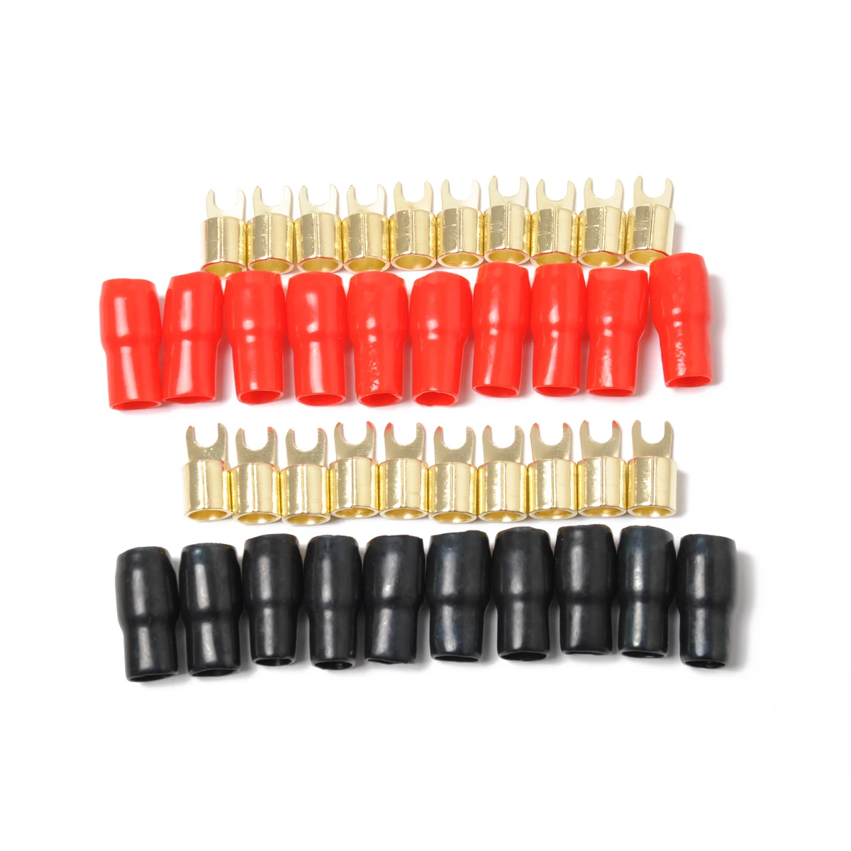 

10pcs 4Ga Gold Plated Fork Terminals Crimp Connectors For Speaker Wire Red Black Heat Resistant Terminal Plugs