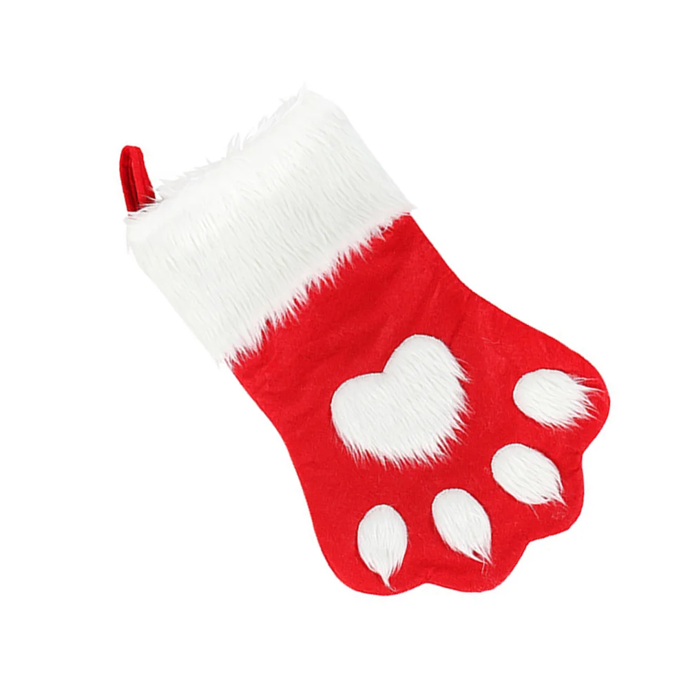 

1pc Christmas Stockings Red Paw Socks Small Size Pets Puppy Hang Tree Fireplace Wall Window Decorations DIY Party Christmas