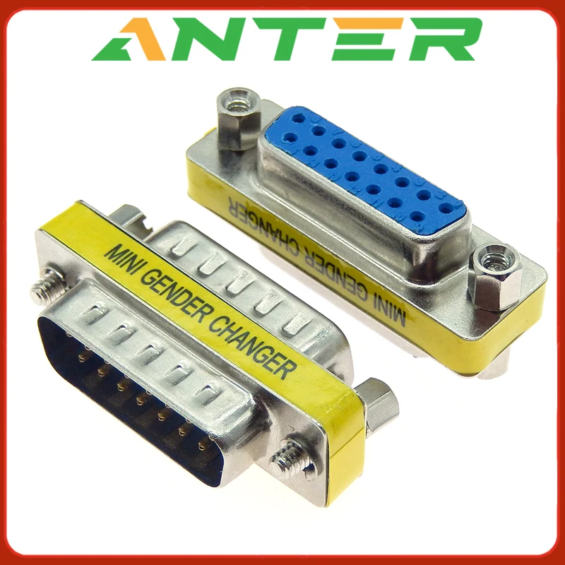 DB15 15-pinowe 2-rzędowe męskie do żeńskie męskie złącze portu szeregowego D-Sub COM CONNECTORS 15-pinowe 15p Mini Gender Changer Adapter