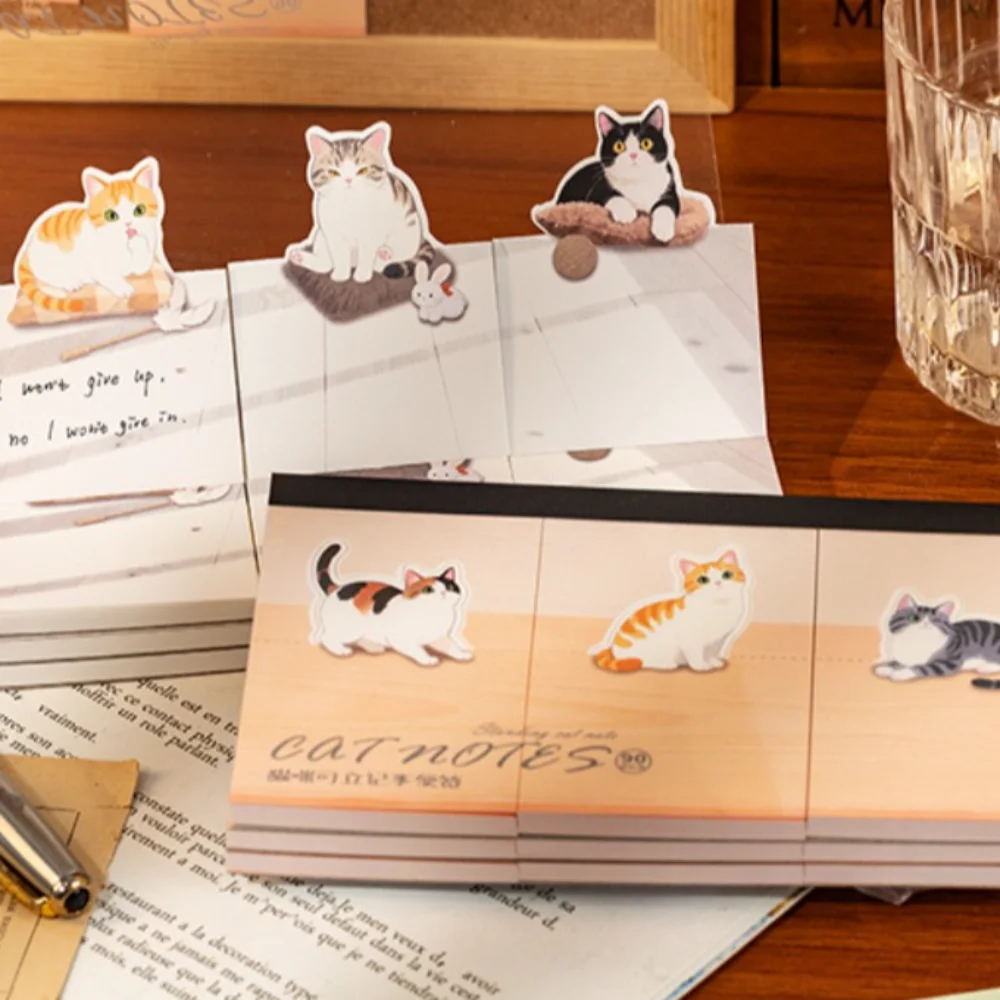 

90 листов/упаковка, липкие заметки с рисунком кота, ежедневная серия, блокнот с иллюстрацией, стоячий блокнот со списком дел, школьные и офисные принадлежности