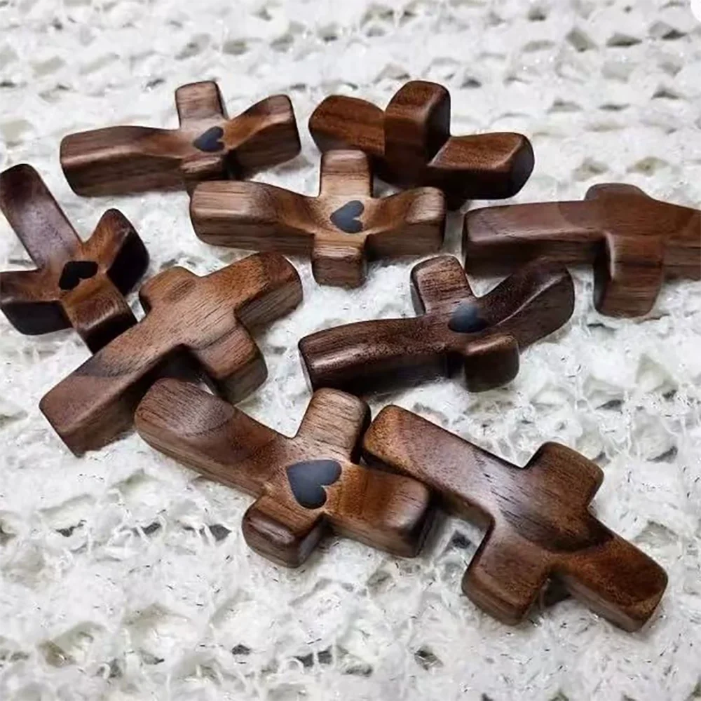 Rustic Wooden Cross Decorations 10Pcs Calming Fidget Toy Spiritual Symbol for Anxiety Relief Home Office
