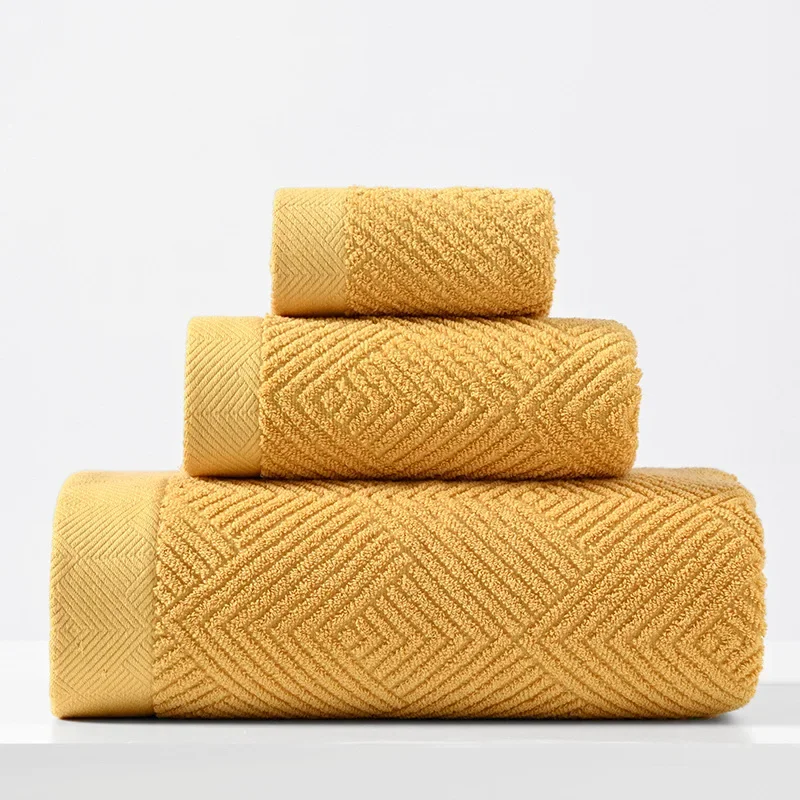 3pcs/Set Cotton Towel Bath Towel Sets Solid Color Thicken Bathroom Towels Set Soft Comfortable Strong Absorbent Towel Set