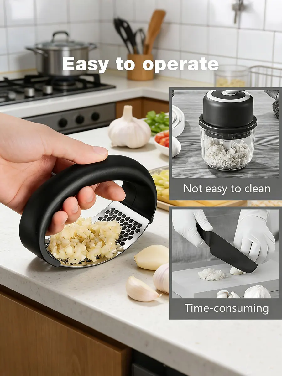 1PC Innovative Stainless Steel Garlic Press - Efficient Garlic Paste Maker Essential Kitchen Tool - Image 2