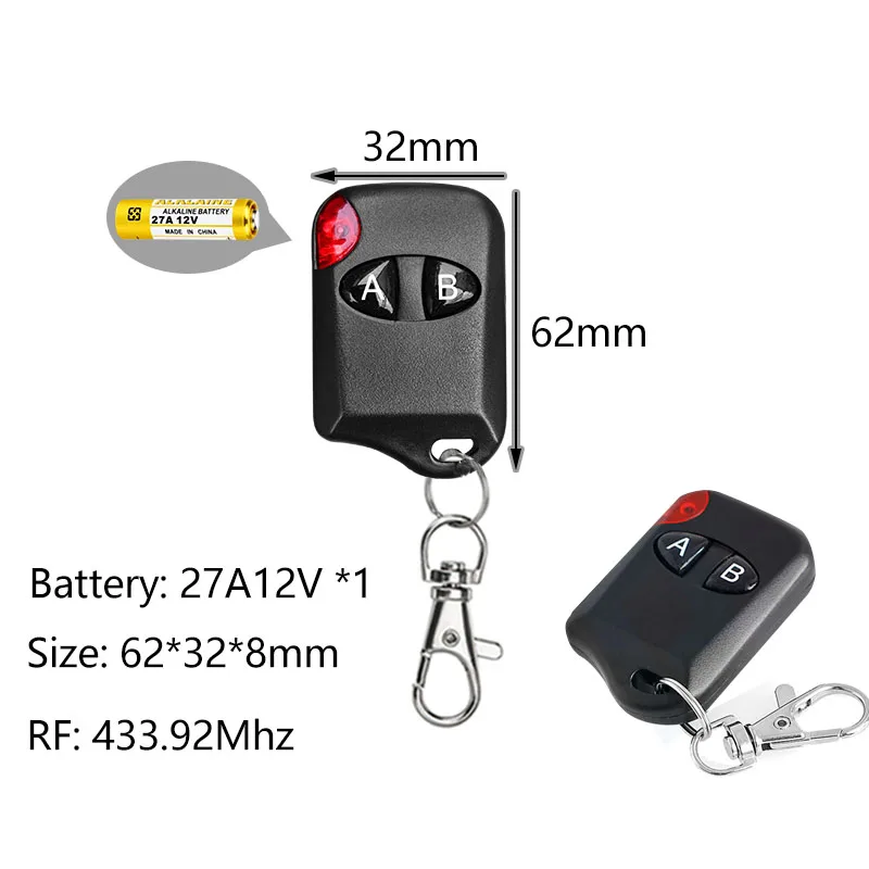 RF 433Mhz Wireless Universal Gate Remote Control SwitchAC 110V 220V 230V  250V 2CH Relay Receiver for Lights Garage Door Control