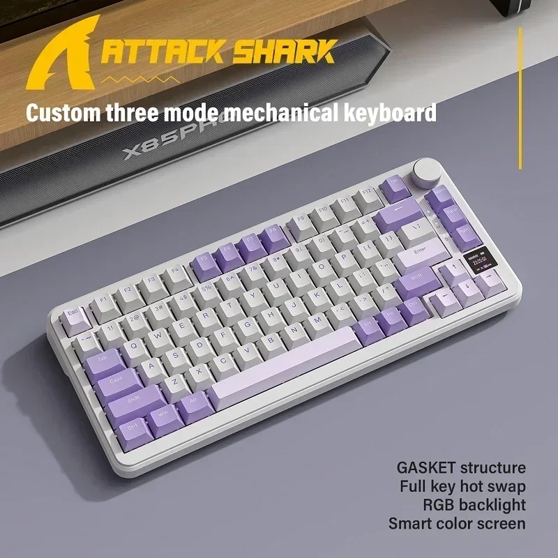 

Механическая клавиатура Attack Shark X85PRO с интеллектуальным цветным экраном, структура GASKET, полноклавишная горячая замена, подсветка RGB, ручка из сплава, Win/Mac