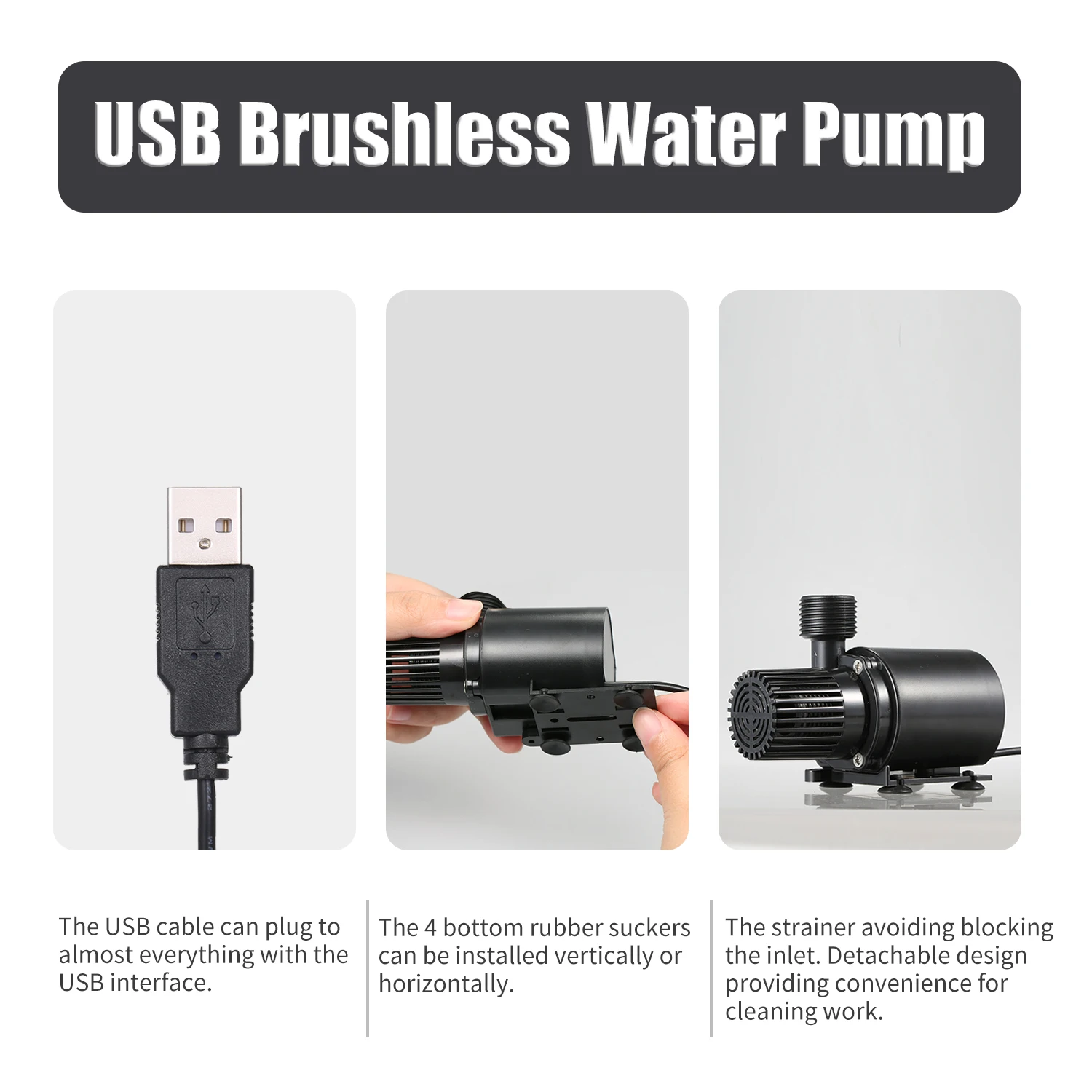 Aquarium Pump USB Fish Tank Submersible Water Pump 12V Micro Brushless Waterproof Fountain Pump Pond Circulating 500L/H 4W