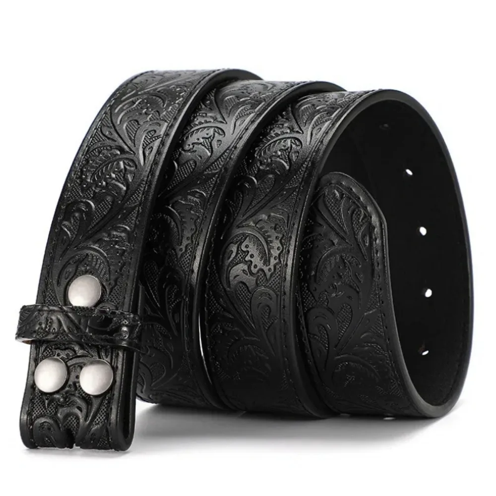 Genuine Leather Embossed Cowhide Belt Alloy Two Layer Pin Buckle Belt High Quality No Buckle Strap Jeans Belt Women Men