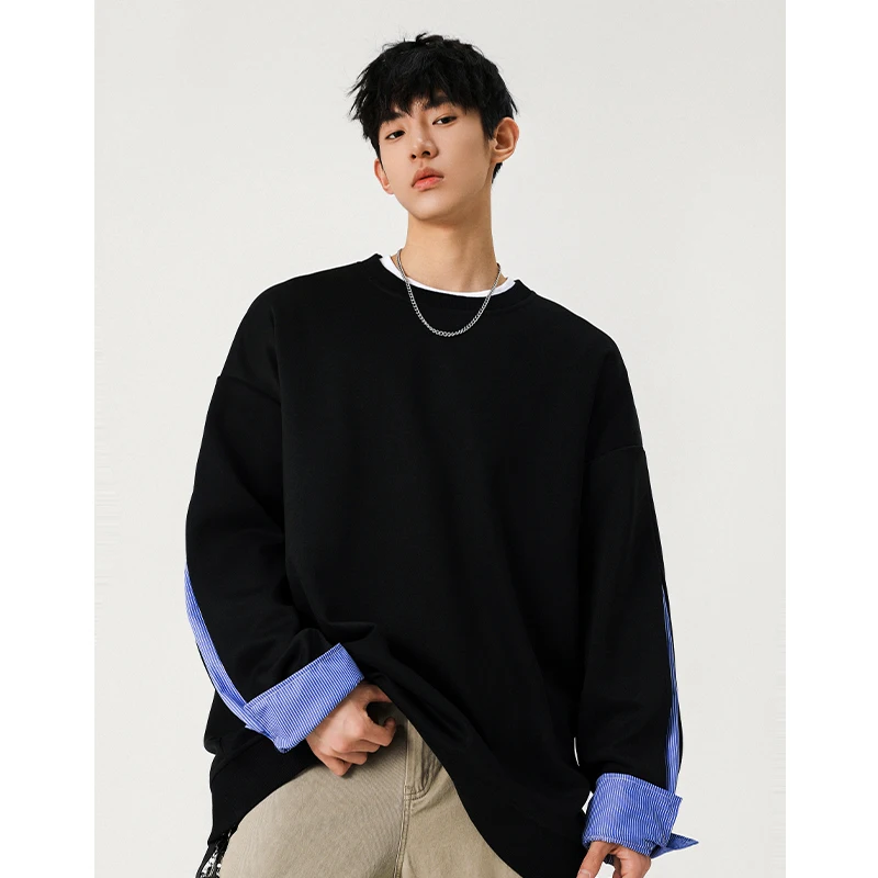 

Casual round Ne Pullover Hoodie Men's American Retro Long Sve Base irt Small Design Sense Men's Wear Leisure Overhead