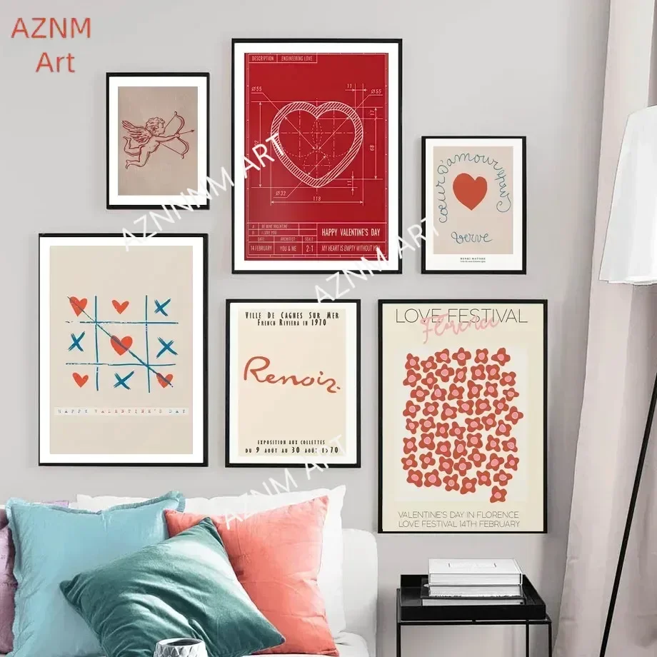 Simple Valentine Cupid Romantic Love Heart Wall Art Posters Minimalist Print Canvas Painting for Living Room Modern Home Decor