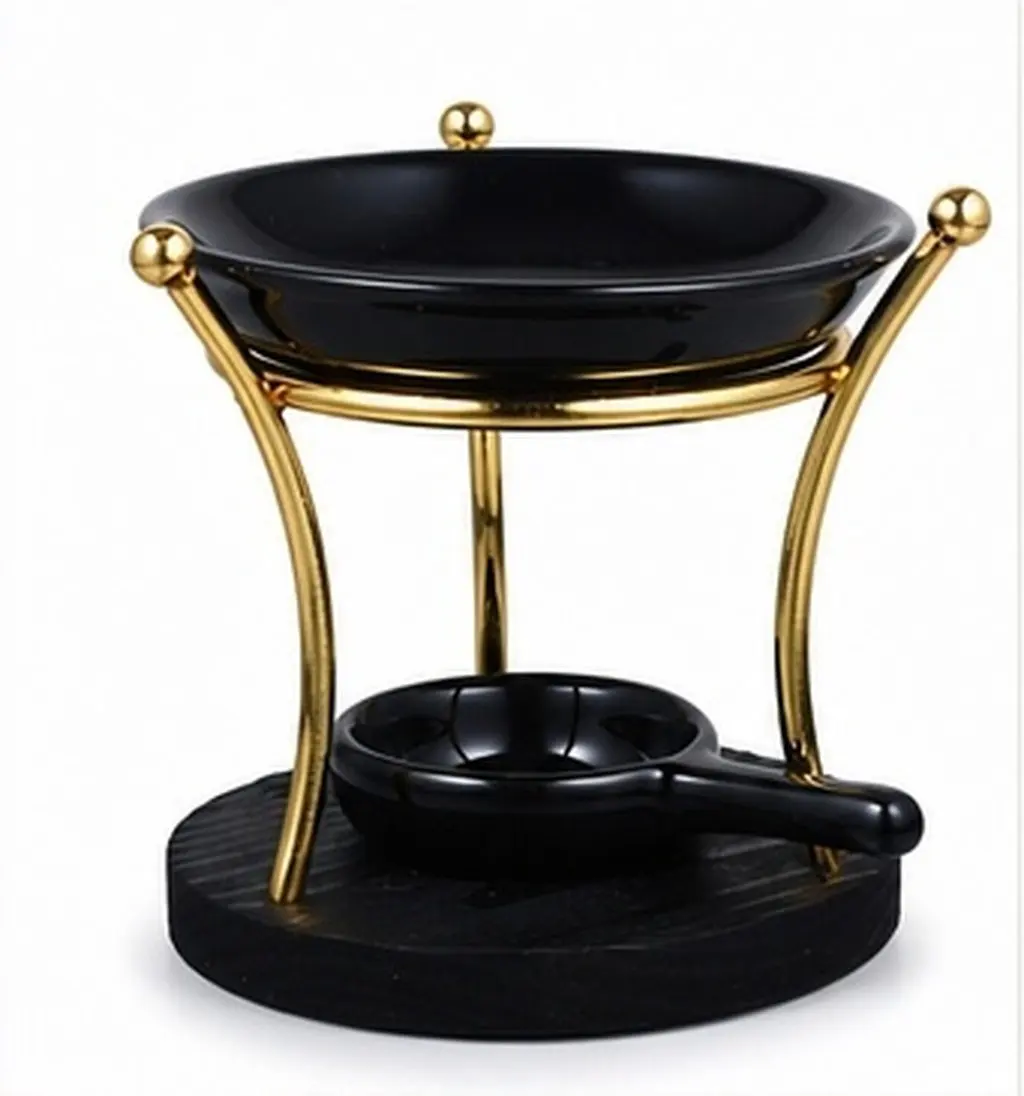Ceramic and Wood Tealight Oil Burner Aromatherapy Diffuser Wax Melter Warmer Desktop Ornament Living Room Bedroom Decor