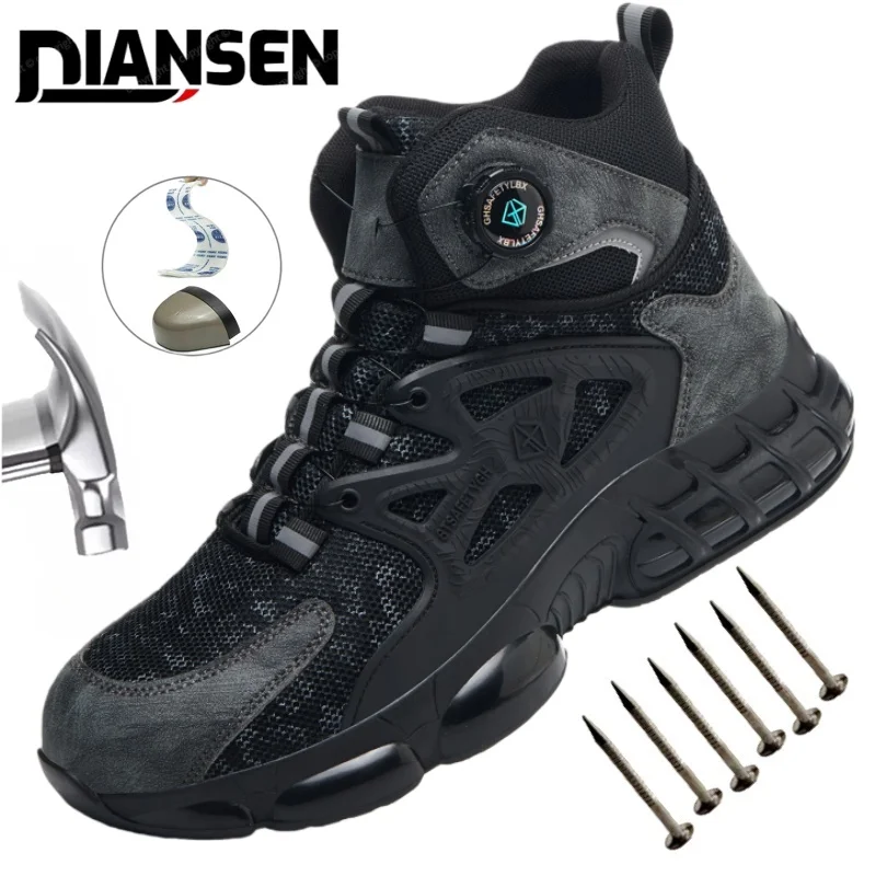 Men's Work Boots Steel Resistant Anti-Puncture Anti-smash Toe Boots Slip Light Weight Safety Shoes Comfortable Black Men Shoes