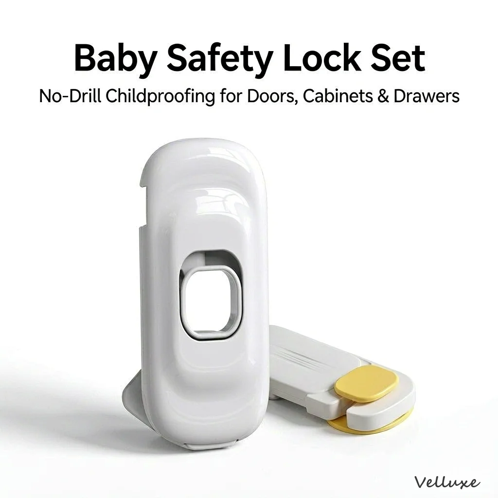 Baby Safety Lock Set, Cabinet Door Lock & Invisible Drawer Lock, No Drill Childproof Locks for Cabinets Fridge Wardrobe