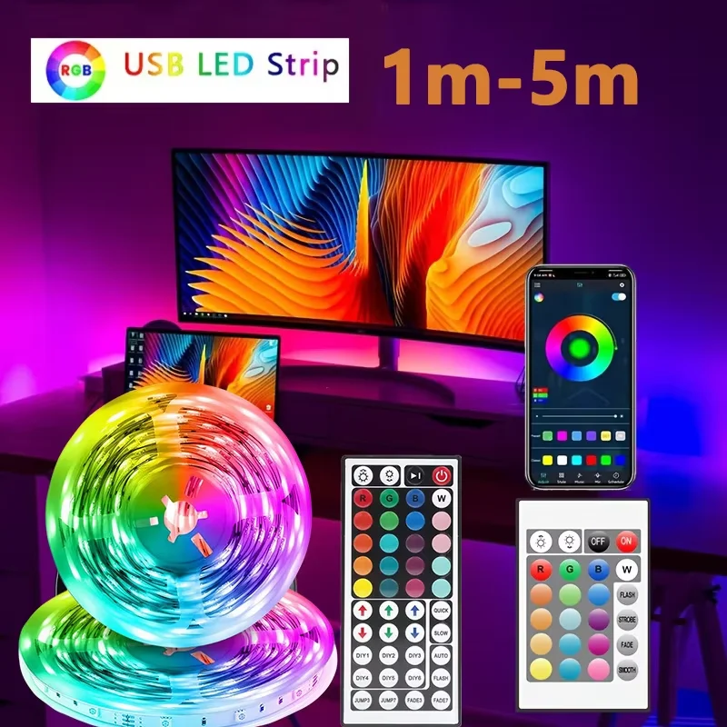 Tira de luces LED de 1M-20M con cambio de color, sincronización de música por aplicación, luces RGB USB flexibles para habitación de juegos infantiles, fiestas en casa, retroiluminación de TV