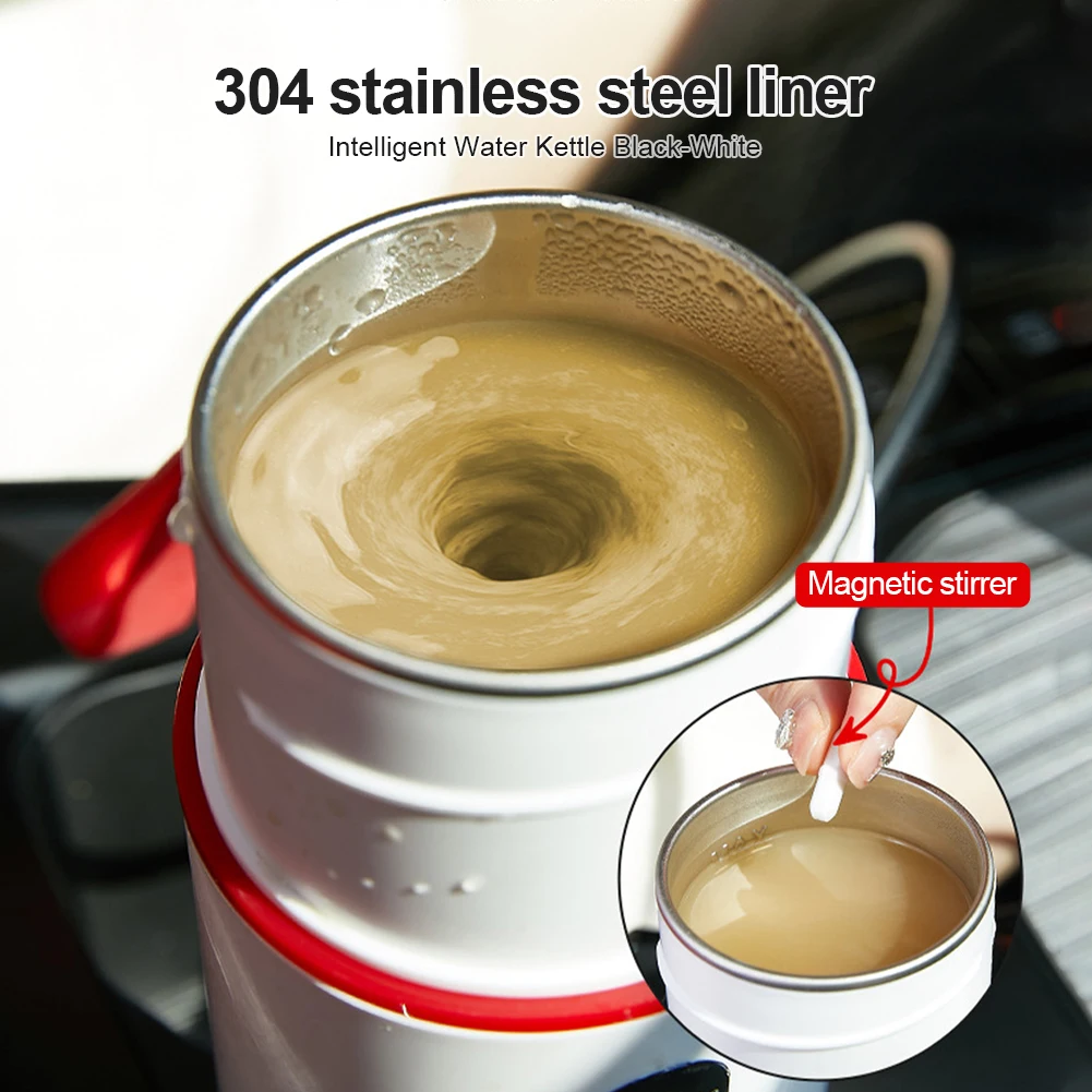 12V 24V Car Heating Cup Portable Car Electric Kettle With Stirrer Stainless Steel Water Warmer Bottle LCD Display Coffee Kettle