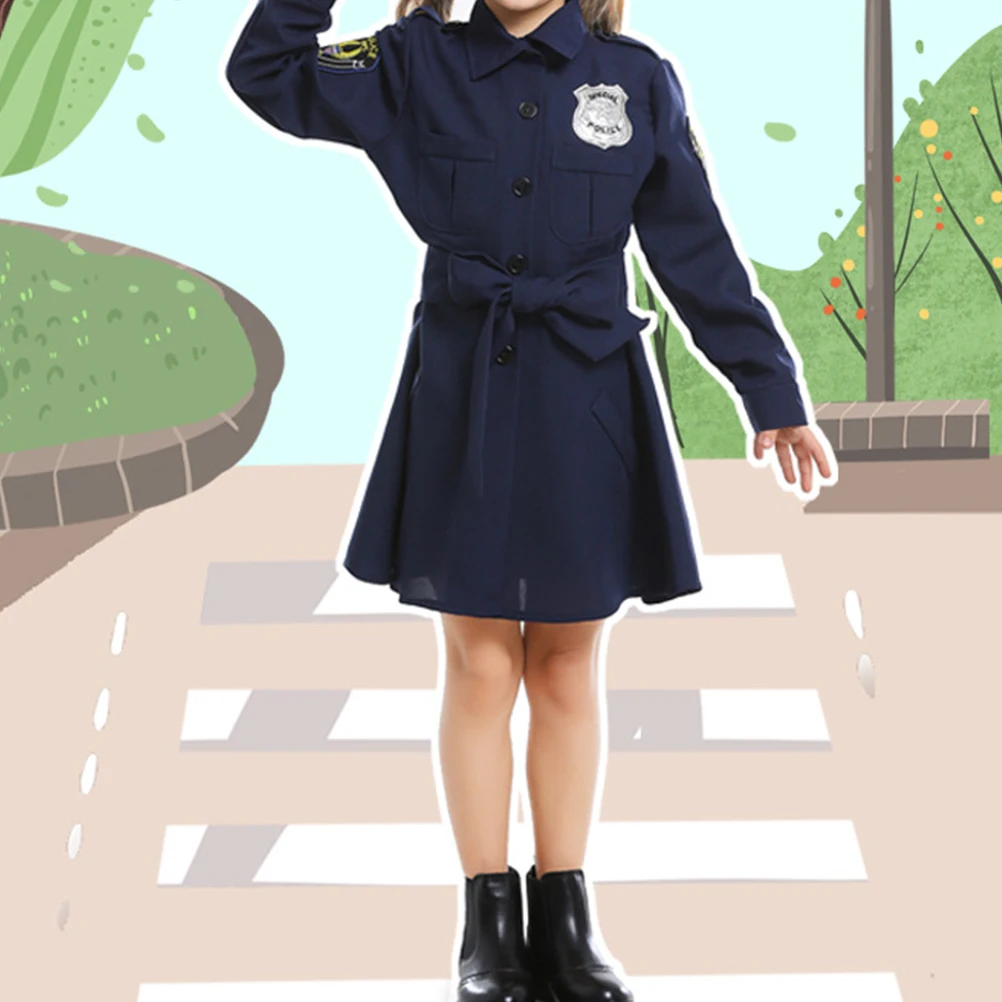 

Girls Police Uniform Kids Role Play Costume Long Sleeve Breathable Slim Fit Halloween Cosplay Party Skirt Kids Clothes
