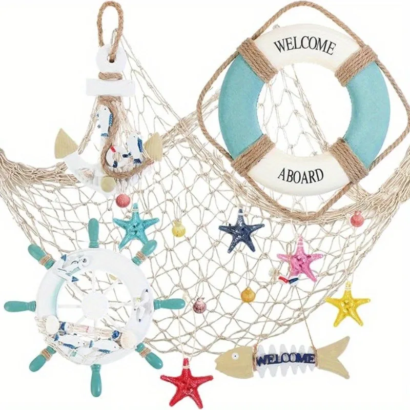 Fishing Net Navy Wall Hangings Studio Prop Room Home Decor Mediter Sea Stickers Marine Over The Garden Life Buoy Crafts Nautical