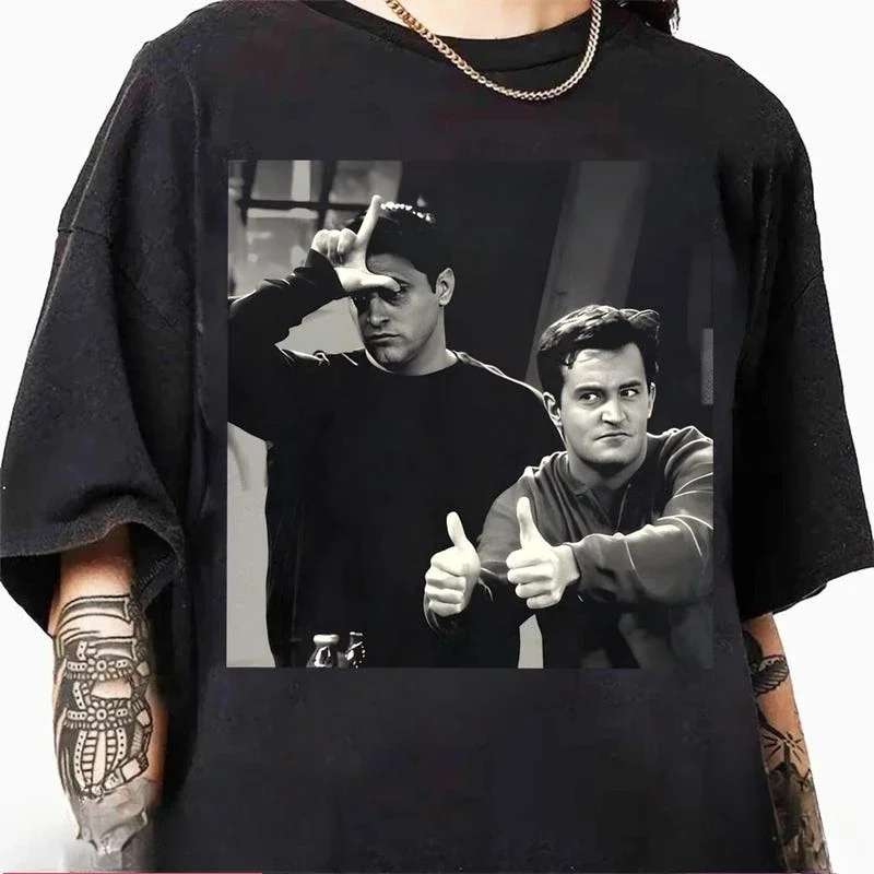 2026 Comfortable Color Series Friends TV Drama Pattern Center Cafe Help Casual Round Neck Short Sleeve Street Fashion Tops Clothing