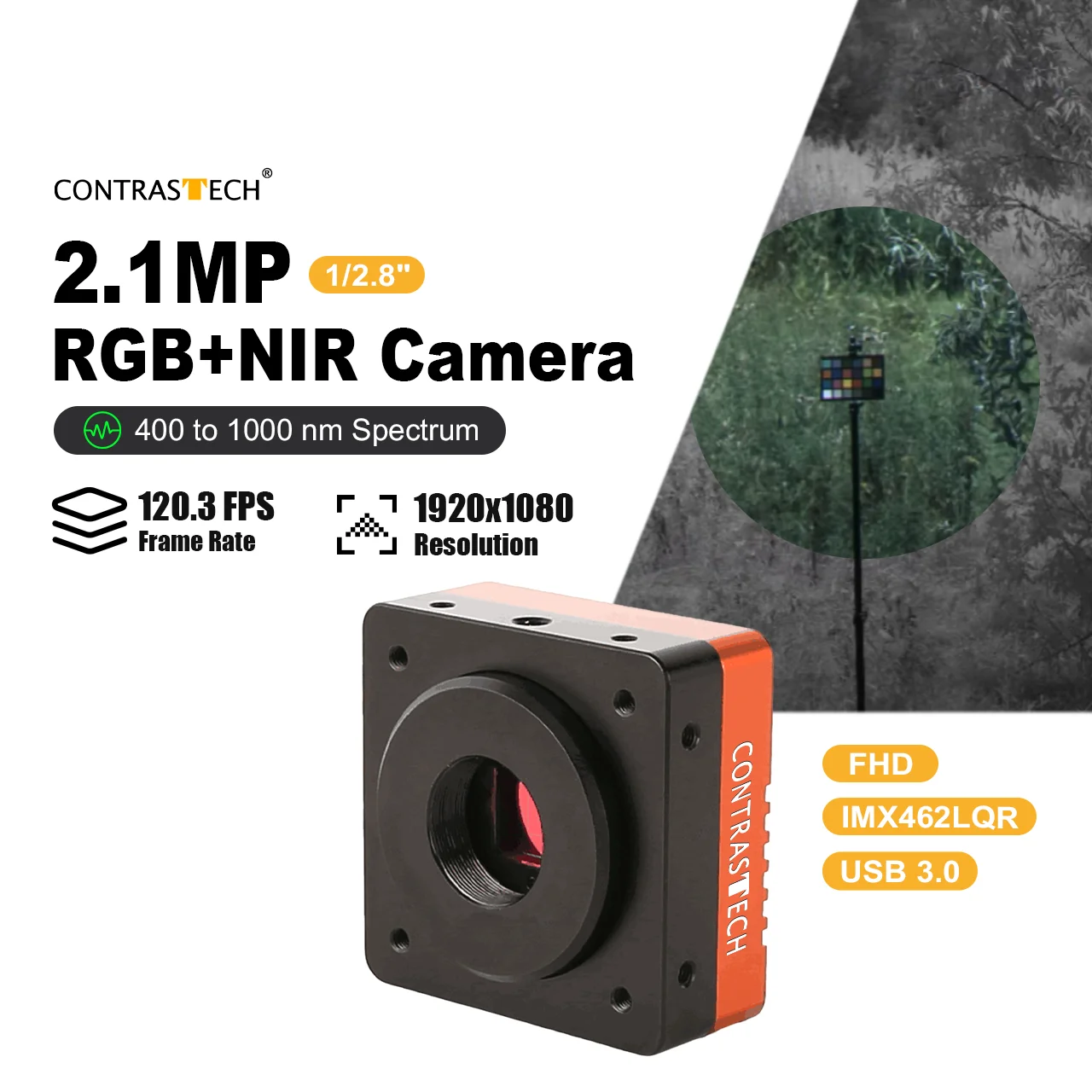 

RGB NIR Camera IMX462 2.1MP 120fps LQR 400-1100nm USB3.0 Industrial Near Infrared Camera with IR Corrected Lens Contrastech