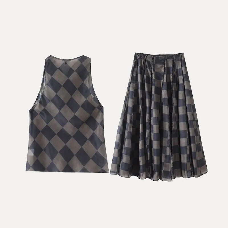 Z 2025 novedad de verano, Top Svel para mujer y falda Midi plisada, conjunto Faion de fibra de poliéster hecho en China