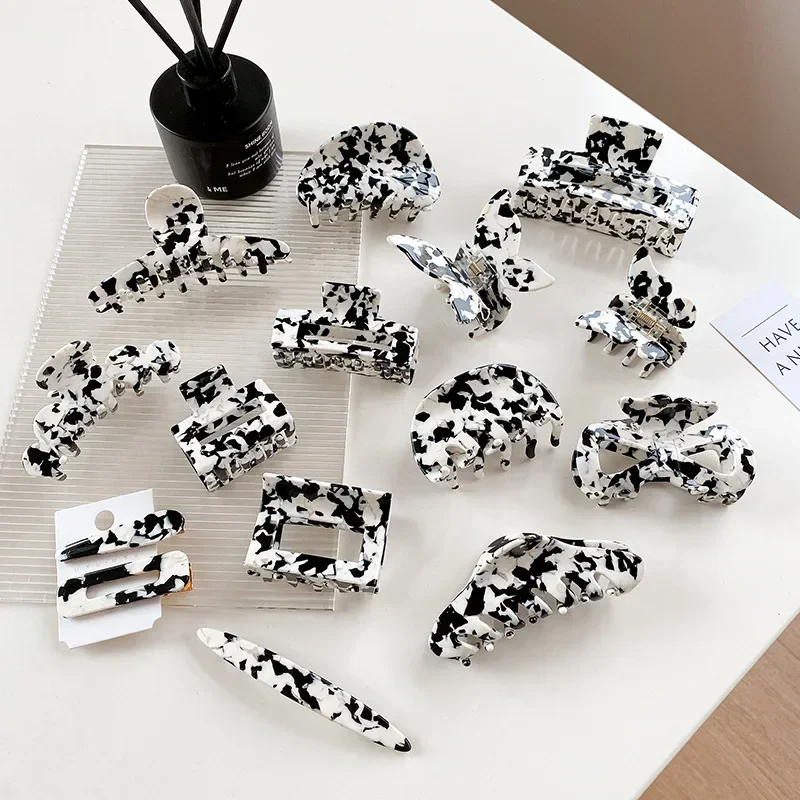 Beautiful Black White Hair Clips Acetate Material Cow Print Fashion Claw Clips Barrettes Woman Hair Accessories