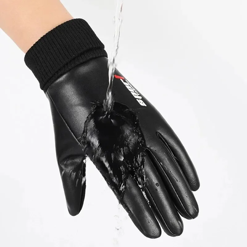 اثنين وأصابع كاملة بو الجلود الشتاء قفازات دافئة الوجه متابعة مقاوم للماء الباردة واقية الشتاء في الهواء الطلق ركوب الدراجات القيادة قفازات الصيد #4