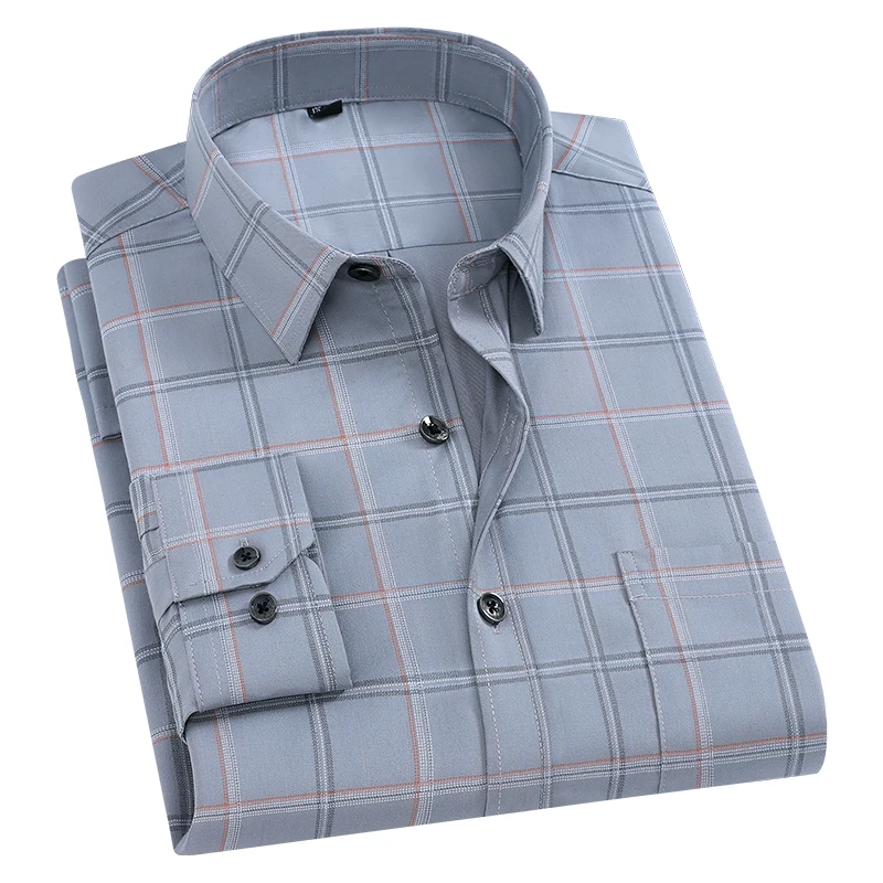 

8XL Bamboo Fiber Formal Office White Shirt Man Long Sleeve Solid Color Classic Plaid Striped Work Man Shirts Long Sleeve Casual