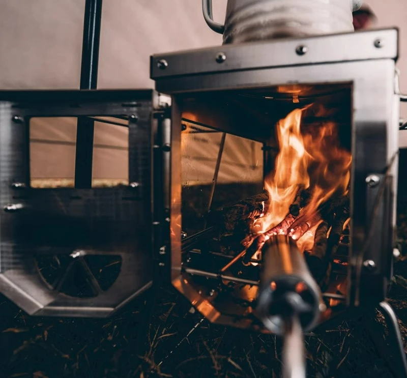 Suministros de acampada con chimenea, estufa calefactora para tienda de campaña, estufa de leña para tienda al aire libre