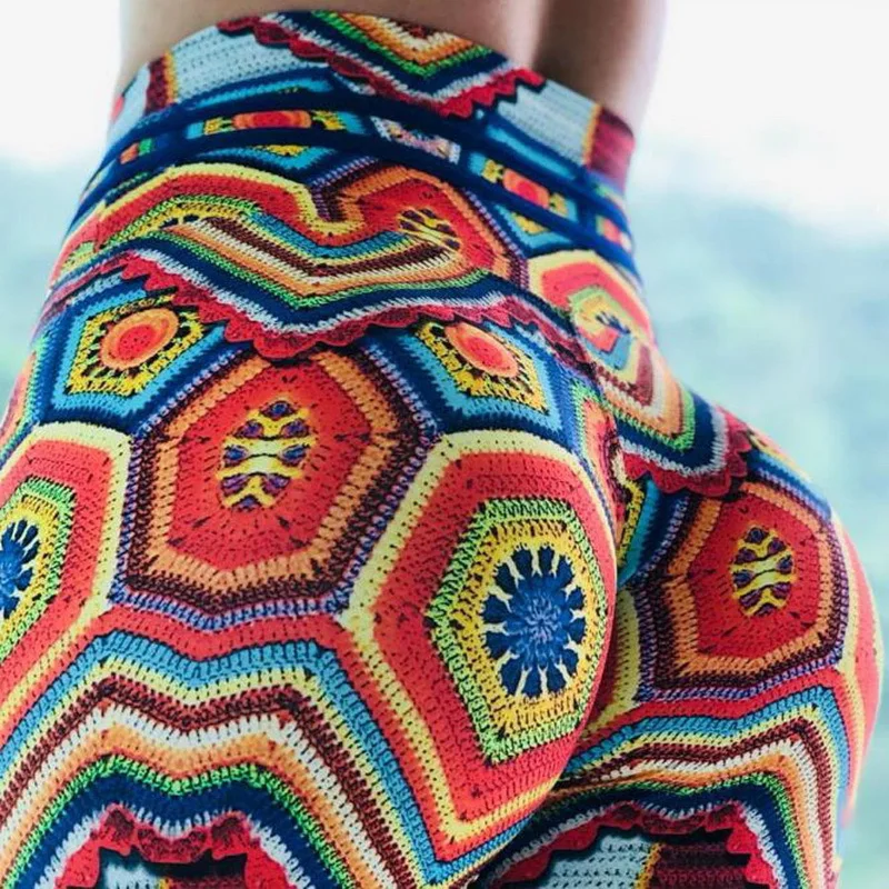 Popular summer fashion printed base-layer pants with a high waist and slim design, perfect for exercise.