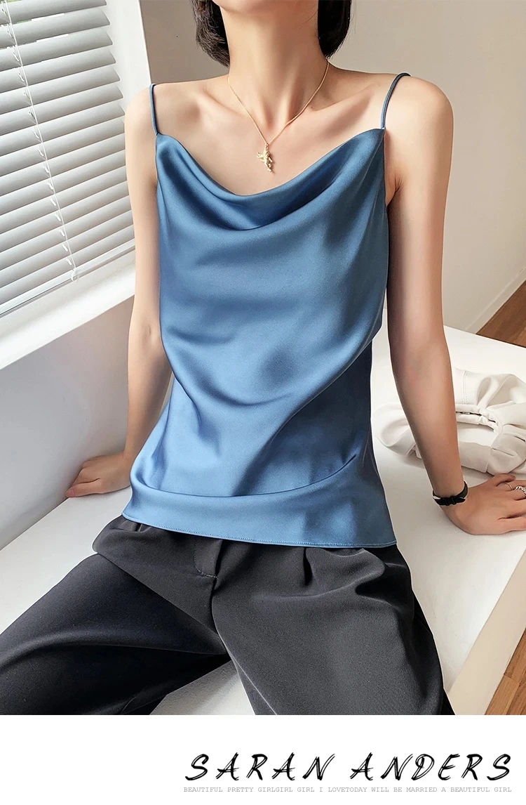 AOSSVIAO Satin-Seiden-Tanktops für Damen, Sommer 2026, sexy Trägertops, Basic Spaghetti-Träger-Tops, ärmellose Camisole-Westen für Frauen – Detail 2