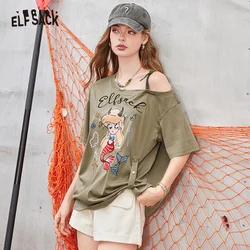 ELFSACK 2024 Summer New Arrivals Mermaid print short sleeved t-shirt with women's shoulder strap design and top