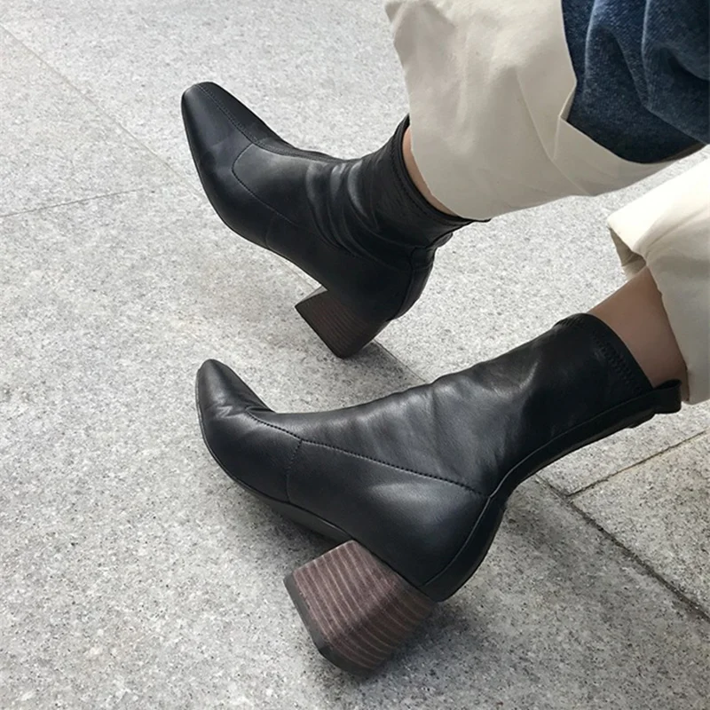 

2026 European and American women's autumn and winter new short boots women's high-heeled elastic boots plus size boots