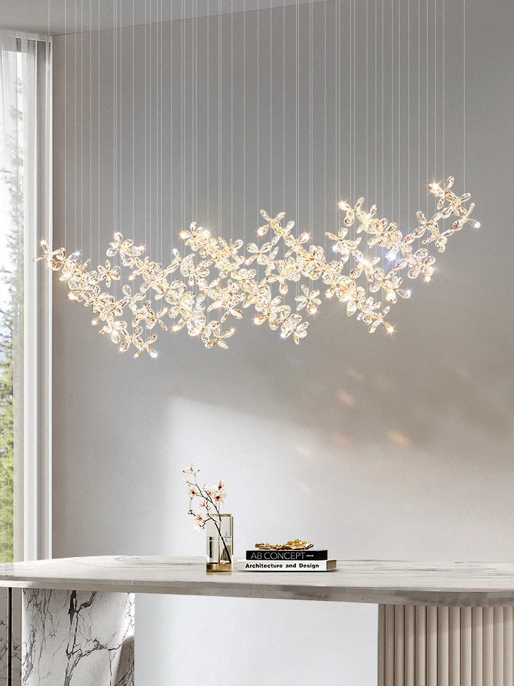 Modern luxury restaurant crystal LED chandelier bar large home design flower shaped crystal decorative lighting fixture