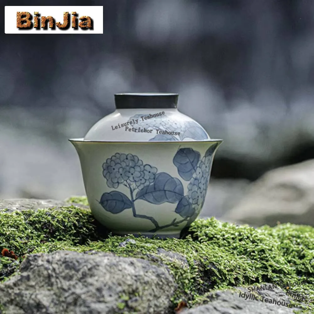 110ml Hand-painted Embroidered Ball Flower Gaiwan Antique Literati Ceramic Tea Tureen Handmade Tea Maker Cover Bowl Teaware Gift