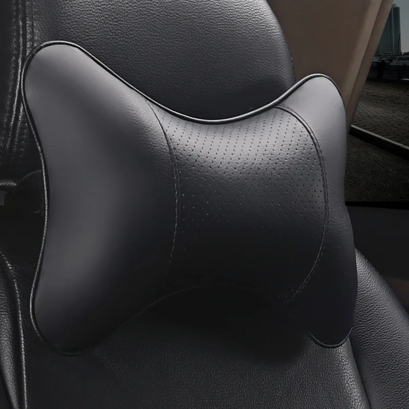 Soft Car Neck Pillows Both Side Front Back PU Leather 1pcs Pack Headrest for Head Pain Relief Filled Fiber Universal Car Pillow