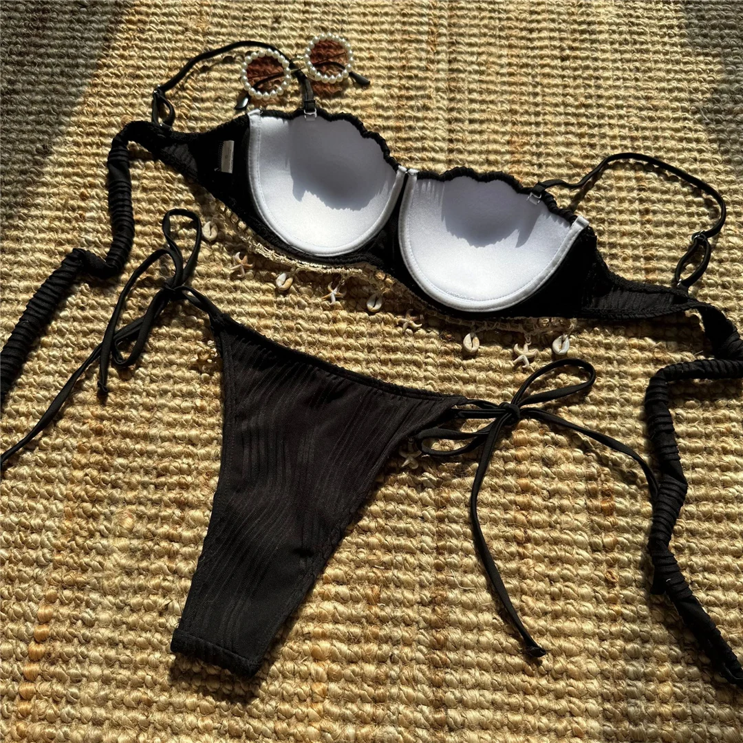 Shell Bikini mit geriffeltem, gewelltem Schnitt und Bügel, Damen-Badeanzug, zweiteiliges Bikini-Set, Badebekleidung, Badeanzug, Modell V6498C. – Detail 34