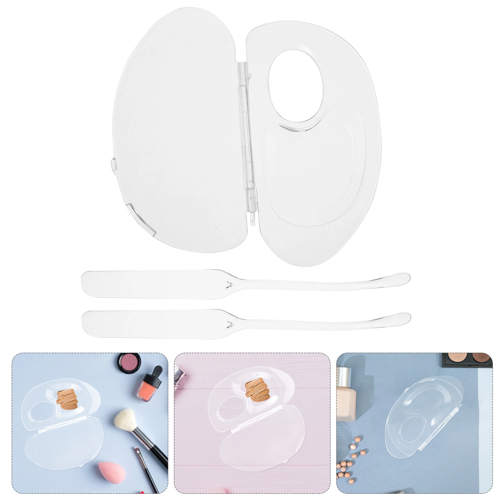 

2 Sets Liquid Foundation Palette Mixing Tray Acrylic Folded Spatula Powder