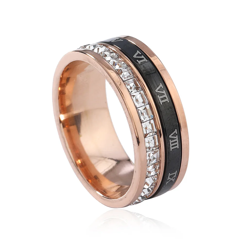 Rotatable Stainless Steel Ring For Women Roman Numerals Rhinestone Insert Ring sparking Jewelry Party Gifts