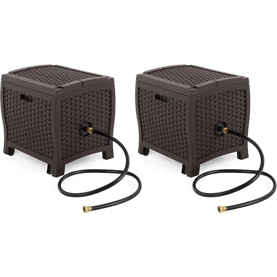 

Suncast 2 Pack 175 ft. Wicker Style Resin Hose Hideaway with Hose Guide Java Mocha Brown for Outdoor Garden Hose Storage and Or